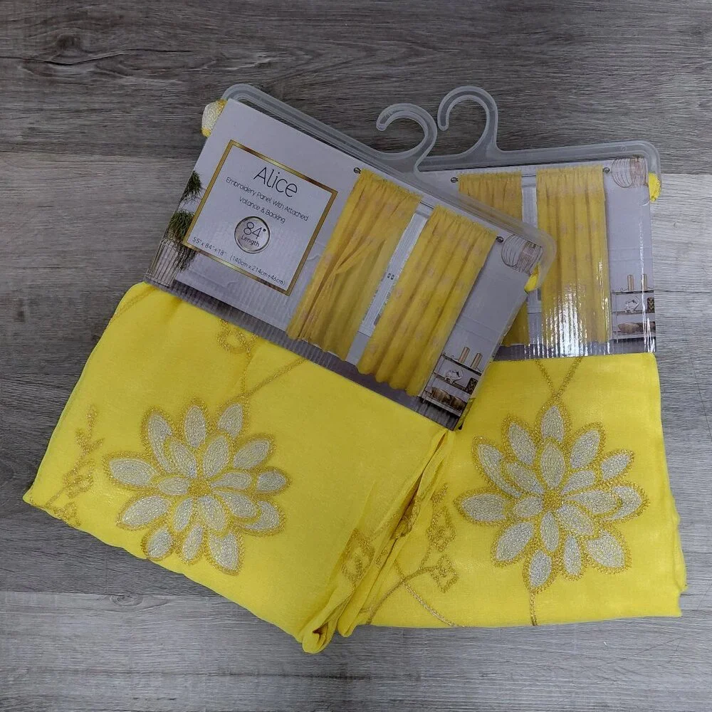 Alice Embroidery Panel Drapes with Attached Valance & Backing - 84 in length